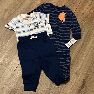 Carter's Navy Sleeper and White/Blue Striped Onesie with Navy Pants (9 Months)